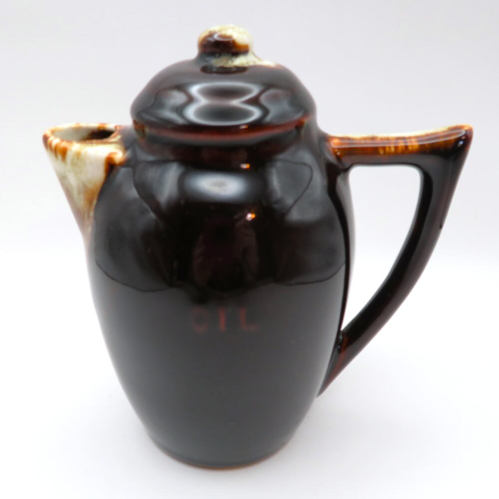 Brown Drip Glaze Oil Cruet Ceramic Pottery Pitcher, Rustic Farmhouse Kitchen